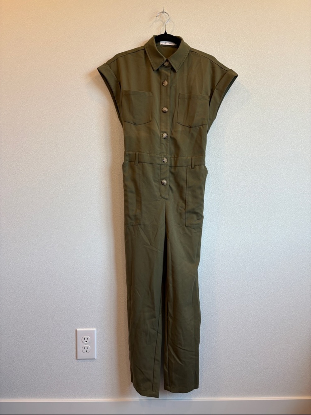 JustFab Olive Green Utility Jumpsuit